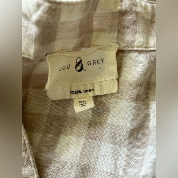 LOFT Lou & Grey 100% Linen gingham checkered tan white mini house boho dress XL - Picture 5 of 9
